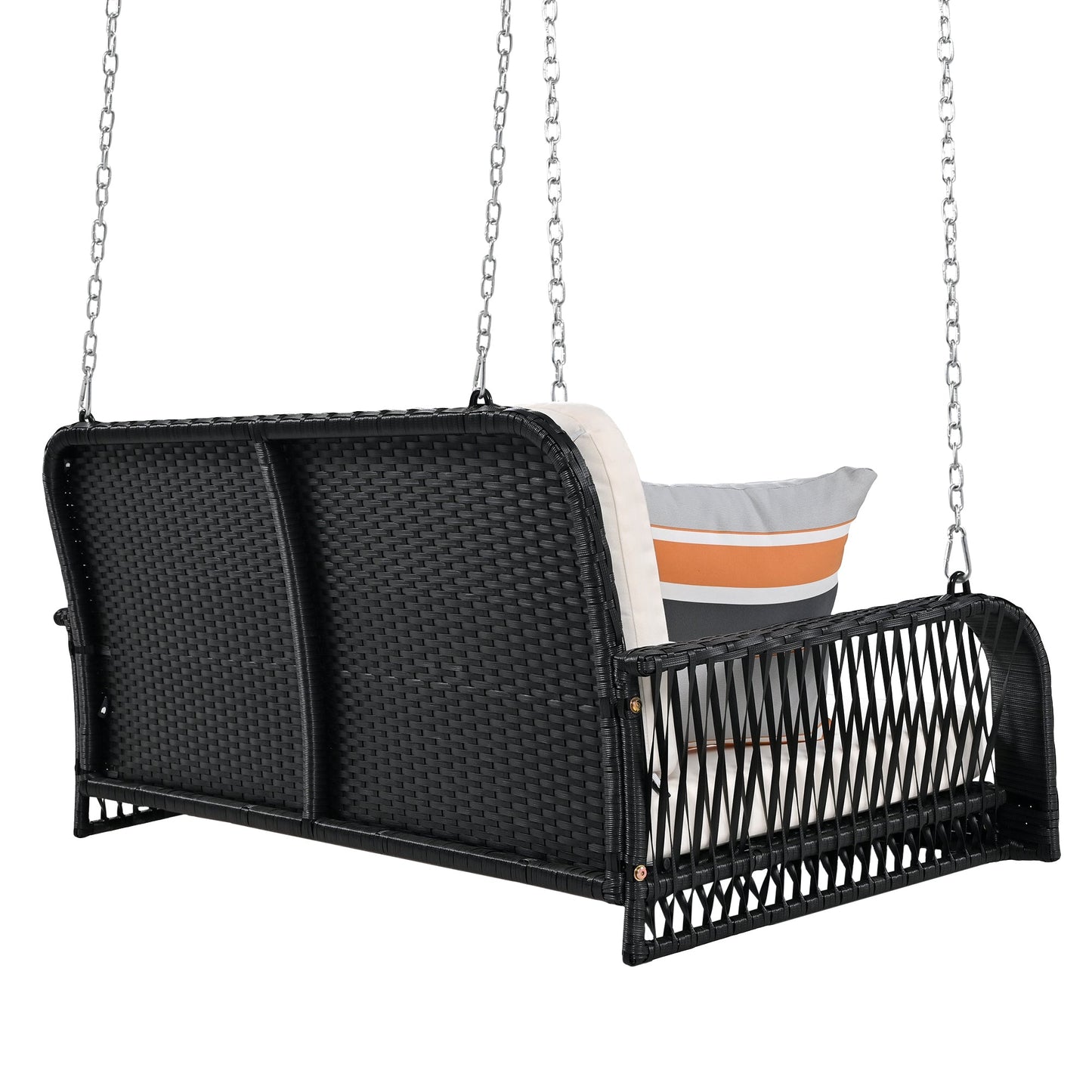 PE Wicker Porch Swing, 2-Seater Hanging Bench With Chains,