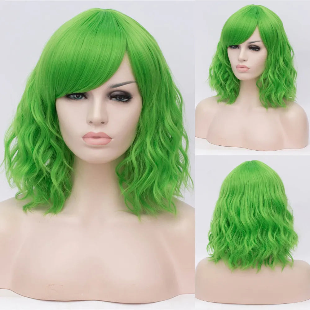 Short Cosplay Wave Wigs for Women with Side Bangs synthetic Hair Wig