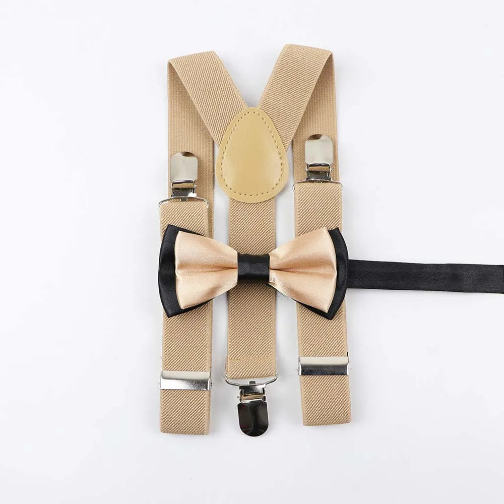 Polyester Y-Back Braces Two Colors Bow Tie Adjustable Elastic Kids