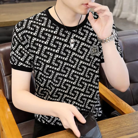 T Shirt Men Breathable Comfortable Casual T-Shirt Letter Printed O-Neck