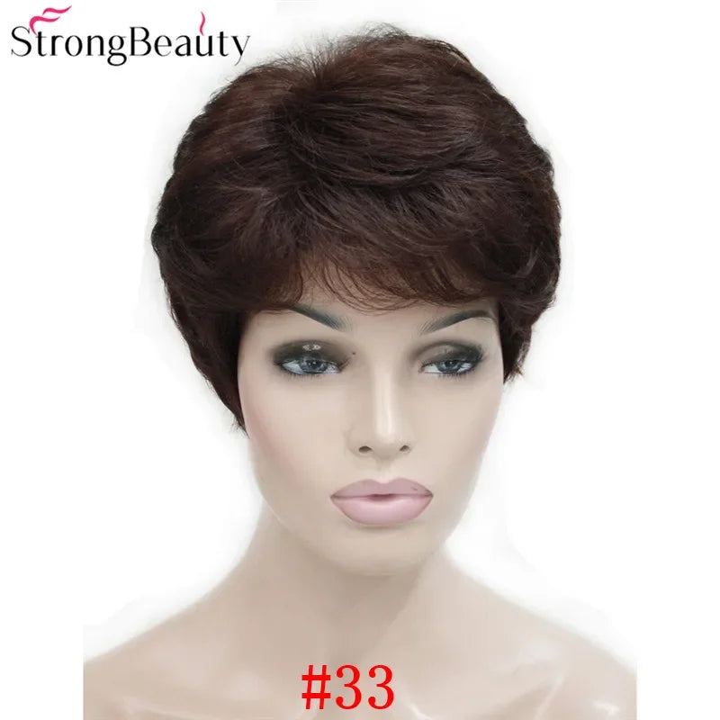 Synthetic Short Straight Hair Puffy Natural Blonde/Silver Grey Wigs With Bangs