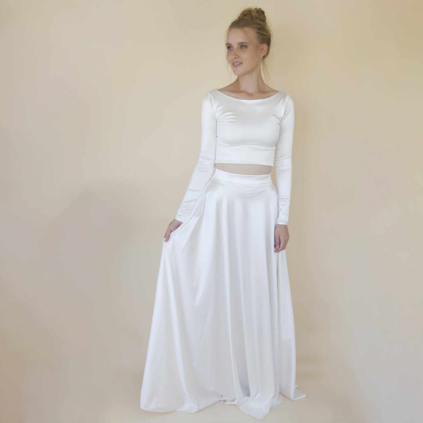 Wedding Dress Separates, Two Piece Wedding Outfit, Silky Wedding Top & Skirt