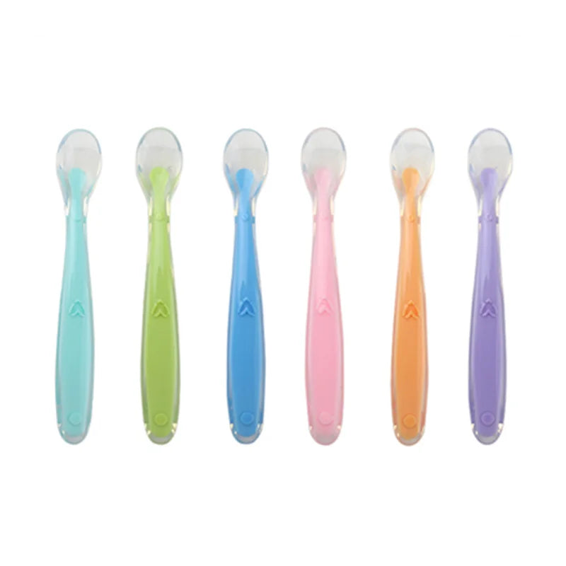 New Baby Soft Silicone Spoon Candy Color Temperature Sensing Spoon