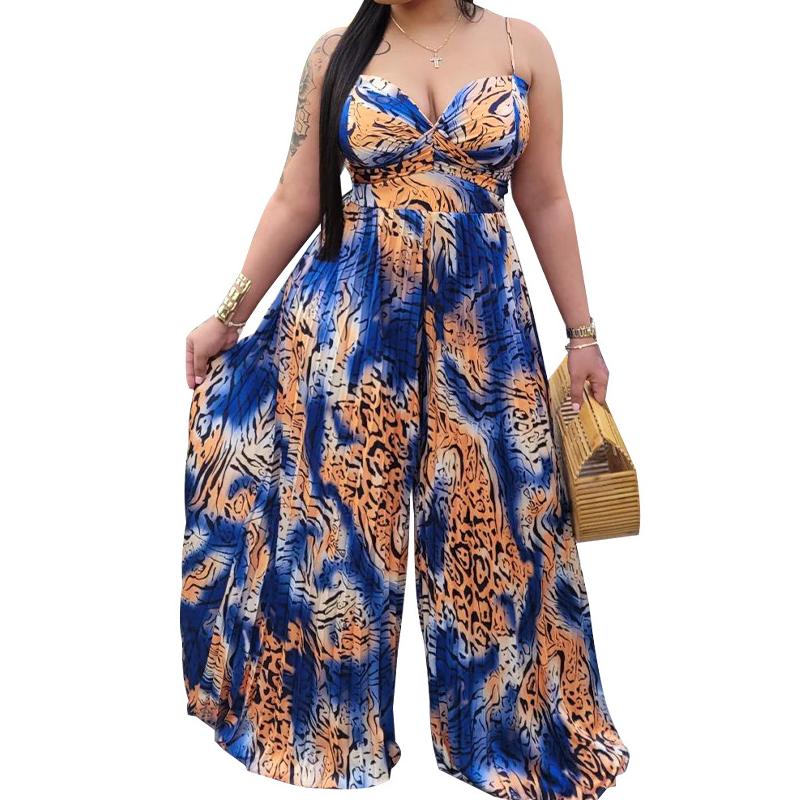 Women's Clothing Printed Drawstring Pleated Jumpsuit