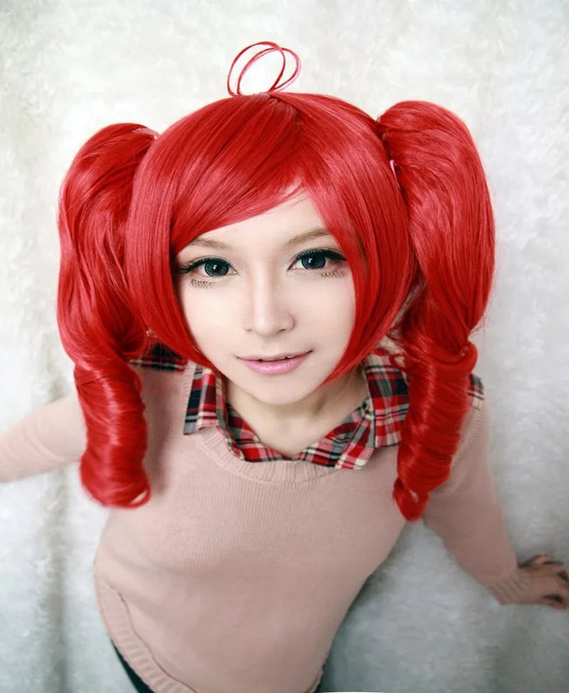 Orange Cosplay Wig Heat Resistant Party Synthetic Wigs 2 Clip on Ponytail