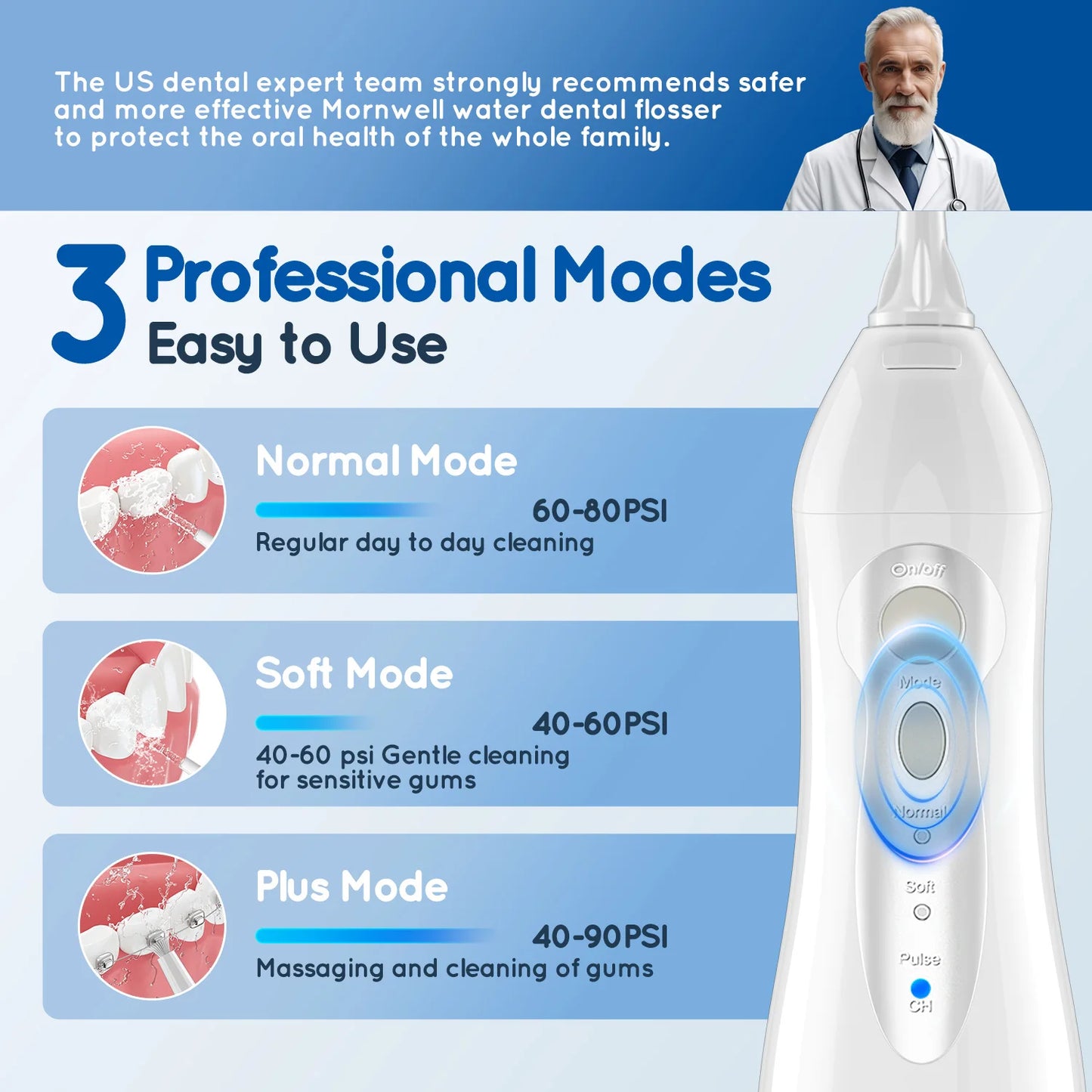 Water Dental Flosser Teeth Picks 4 Jets 3 Modes Portable Cordless D52