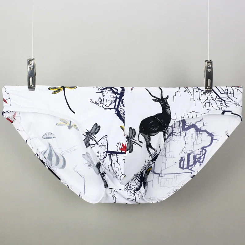 Sexy Men Underwear Briefs Men Breathable Printed Silk Underpants