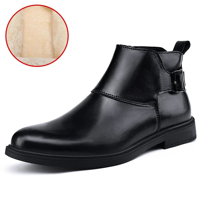 Pointed Toe Zipper-Up Men Chelsea Boots Leather Boots Size 37-48