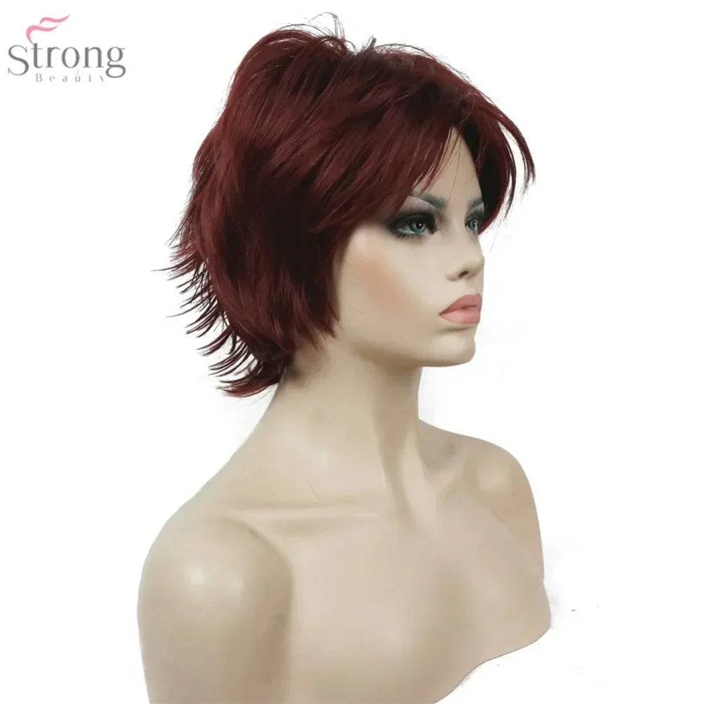 Women's Wig Black/Wine Fluffy Short Straight Layered Hair Synthetic Full Wigs