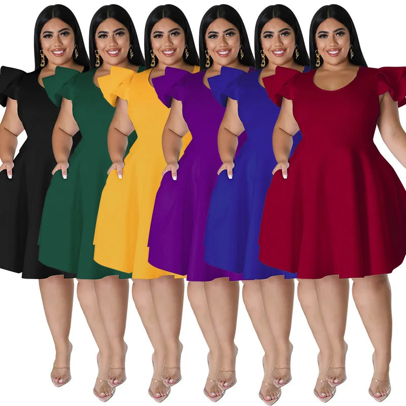 Women's Clothing Plus Size Dresses Ruffled Short Sleeved Evening Dress