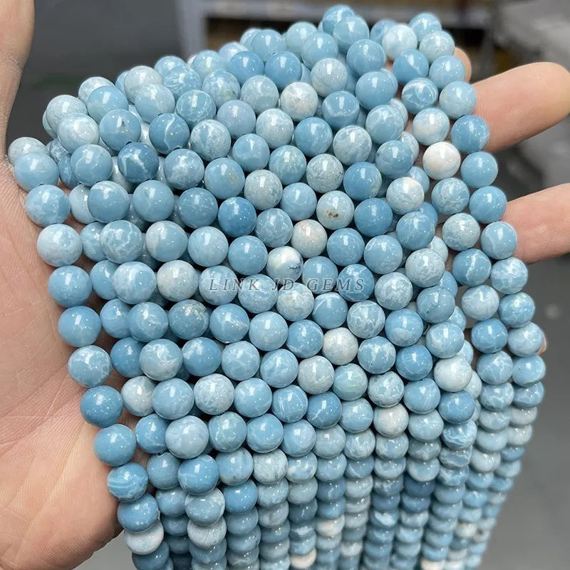 Natural Stone Sea Blue China Larimar Bead Round Loose Spacer Dyed Color Bead