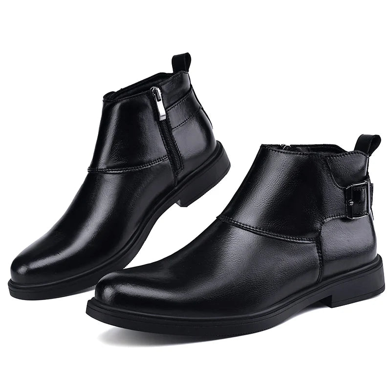 Pointed Toe Zipper-Up Men Chelsea Boots Leather Boots Size 37-48