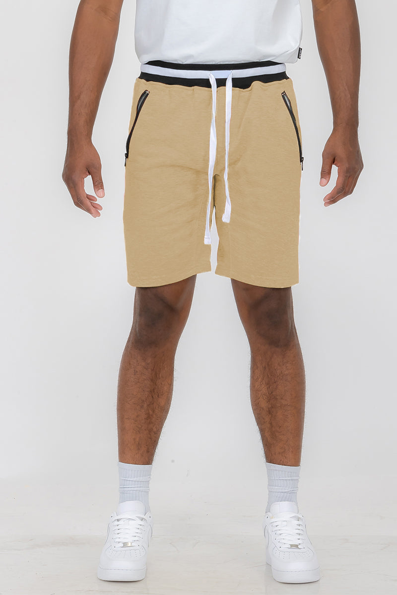 Mens Solid Zipper Pocket French Terry  Sweat Shorts