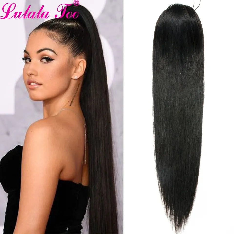 Straight Ponytail Human Hair Brazilian Clip in Extension Long Ponytail