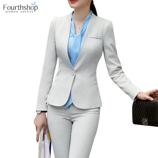 Work Jacket Suit Female 2 Piece Pants Blazer Set Clothes