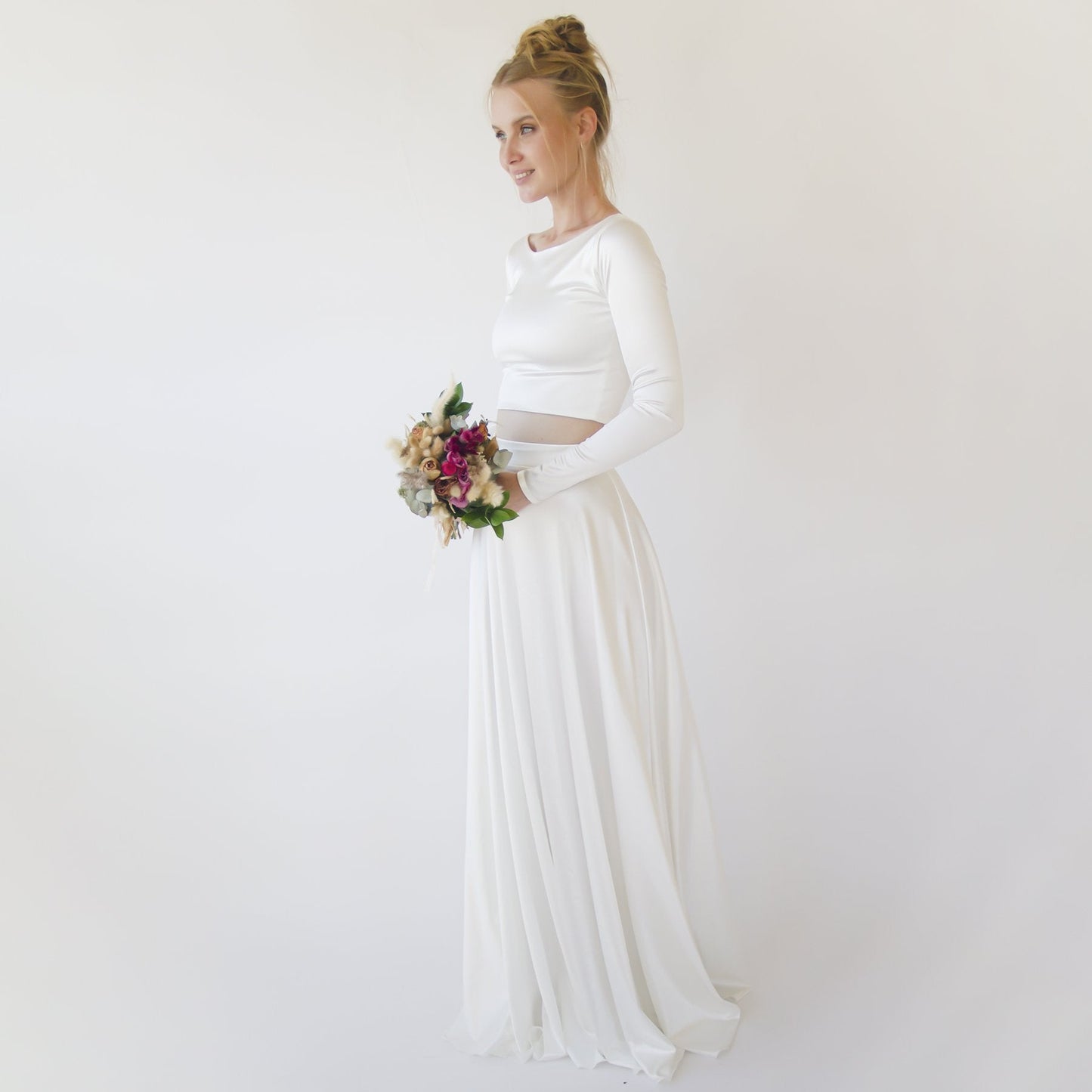 Wedding Dress Separates, Two Piece Wedding Outfit, Silky Wedding Top & Skirt