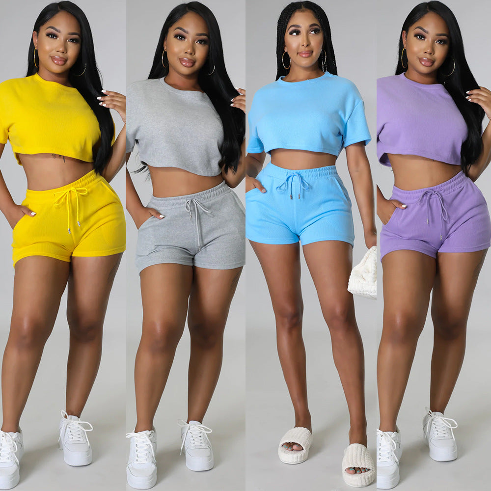 T Shirt Crop Top and Short Sets Women Clothing Sport Wear Workout Clothing