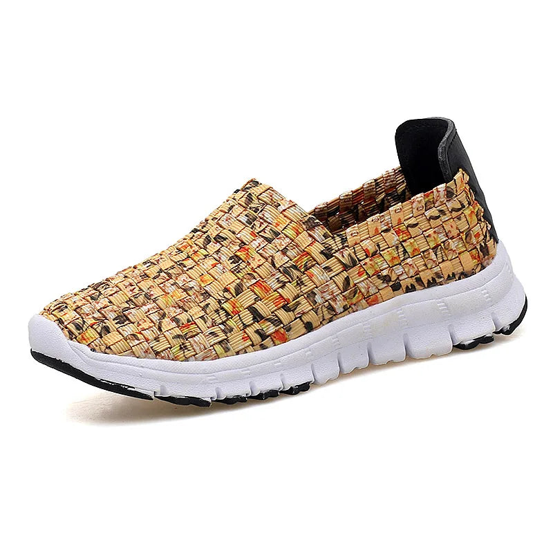 Women Flats Summer Casual Shoes Breathable Sneakers Female Woven Walking Shoes