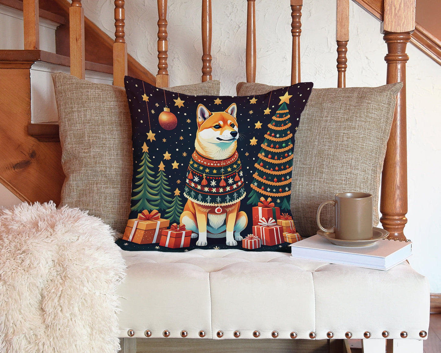 Shiba Inu Christmas Throw Pillow