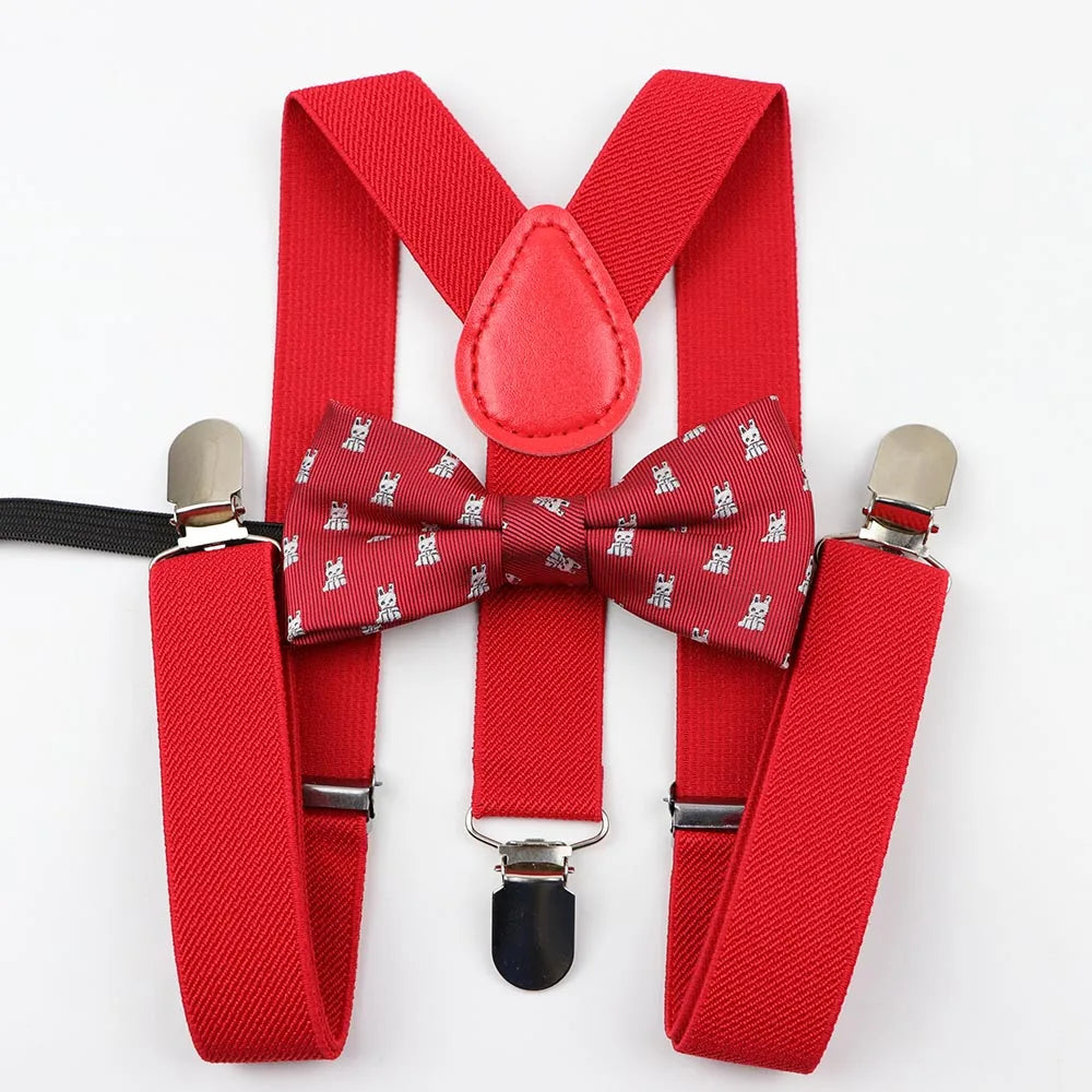 Polyester Y-Back Braces Two Colors Bow Tie Adjustable Elastic Kids