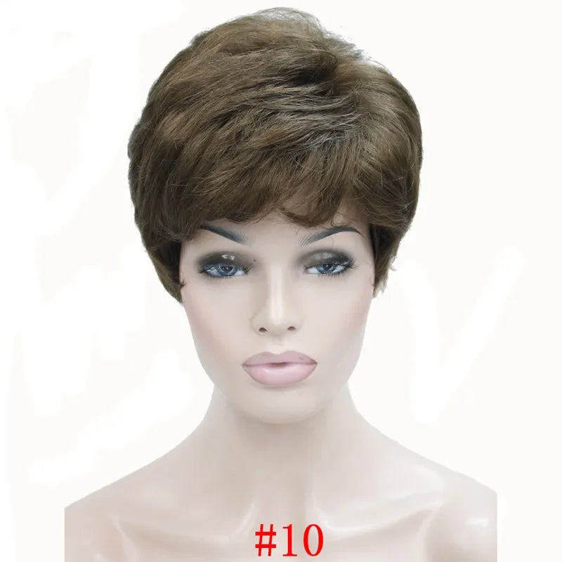 Synthetic Short Straight Hair Puffy Natural Blonde/Silver Grey Wigs With Bangs