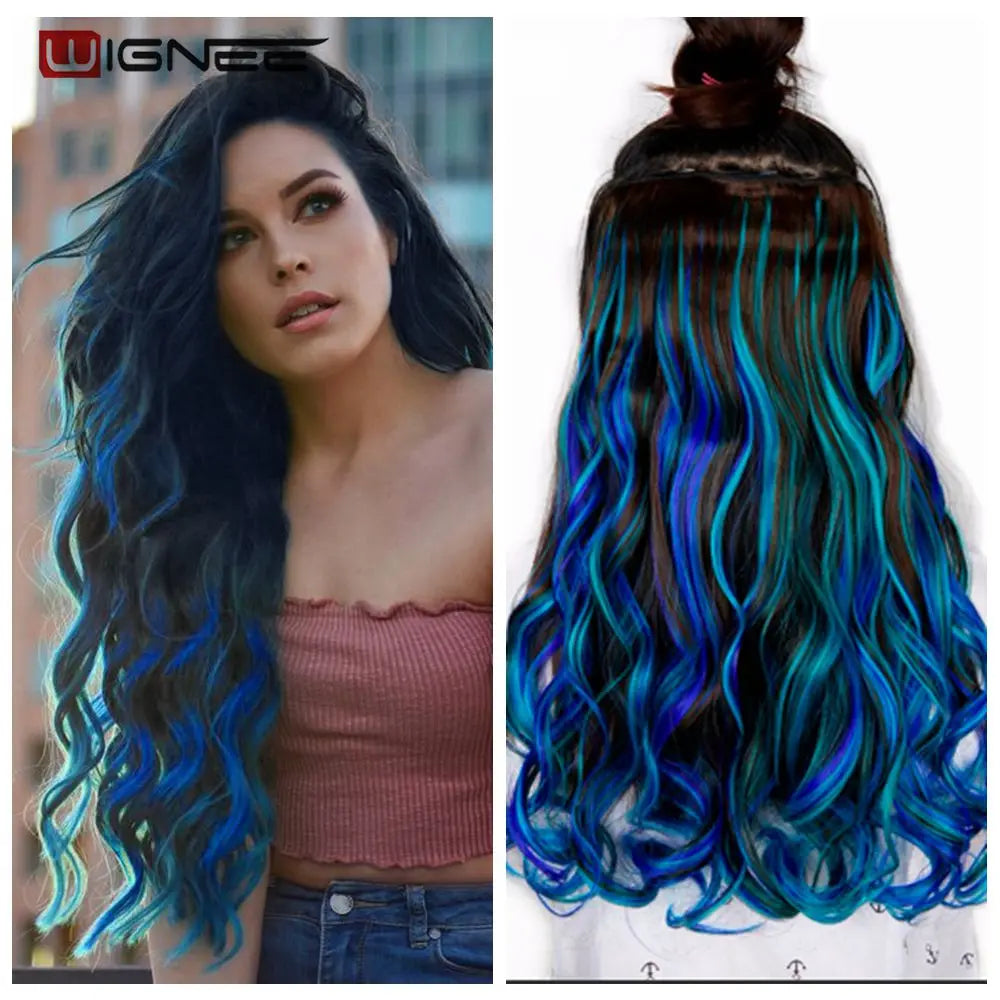 One Piece Synthetic Hair Extension Long Wave Glueless fiber Half Wig