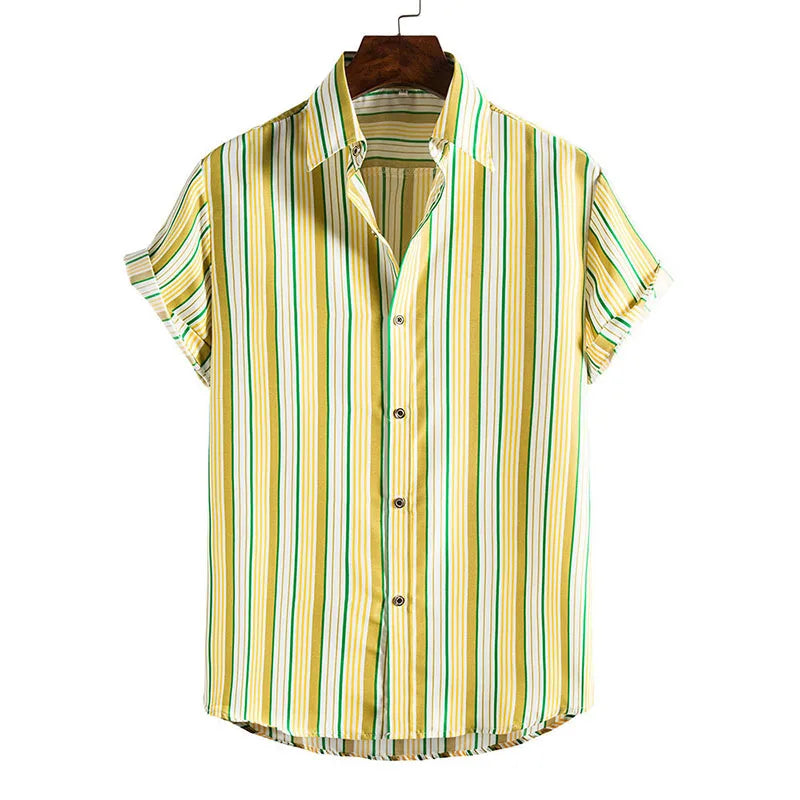 Mens Clothing Short-Sleeved Shirt Men's Fashion Vertical Stripe Printing