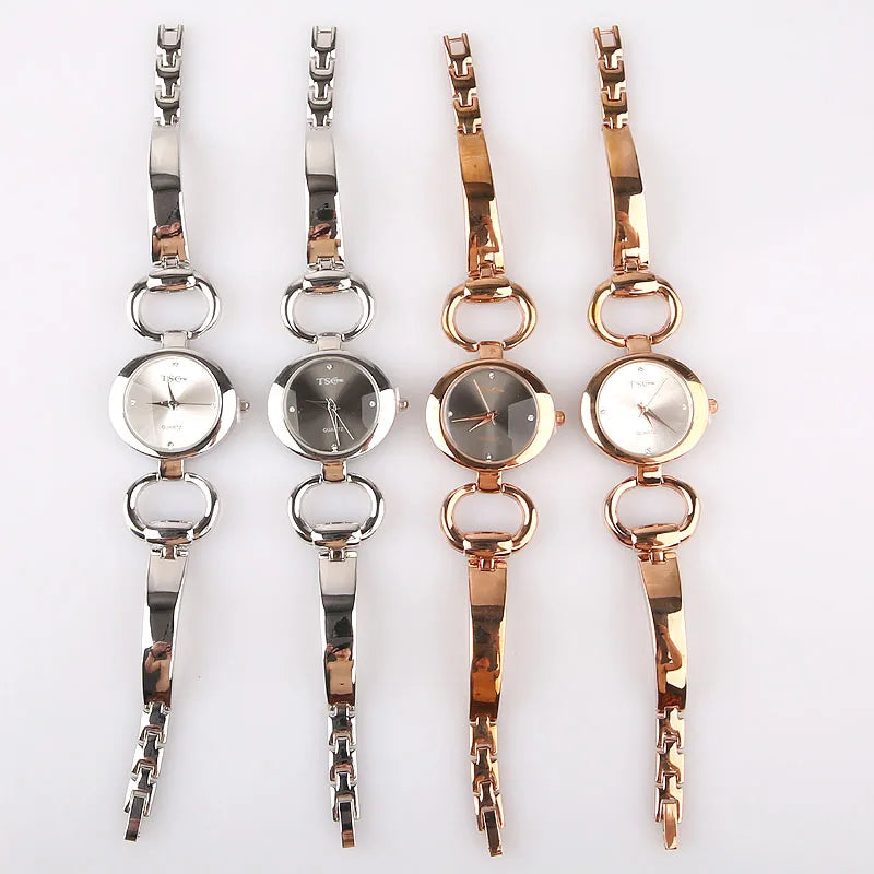 Women Office Ladies Rose Gold Stainless Steel Quartz Wristwatch