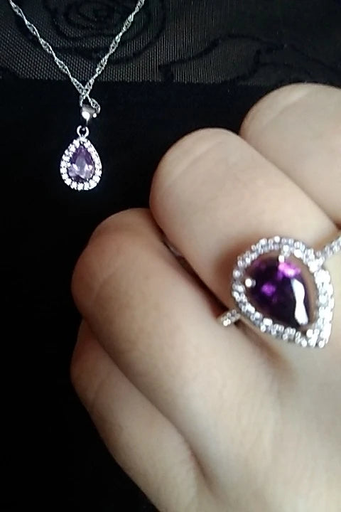 Purple Jewelry Sets Water Drop Cubic Zirconia