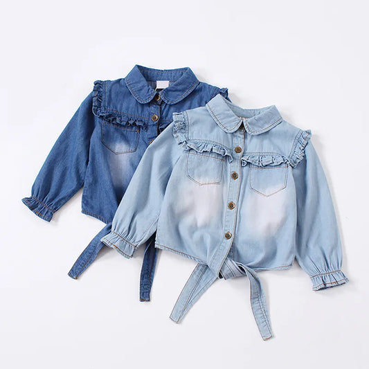 Summer Shirt Cotton Girls Clothes Casual Ruffles Denim Blouse