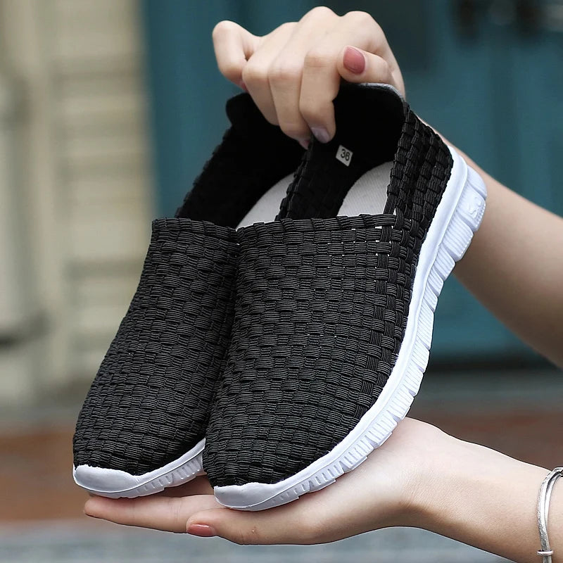 New Women Flats Autumn Casual Shoes Woman Sneakers Breathable Female Woven Shoes