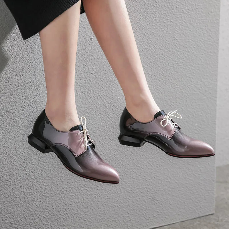 Oxford Shoes Flats Woman Loafers Elegant Spring British Patent Leather Lace Up