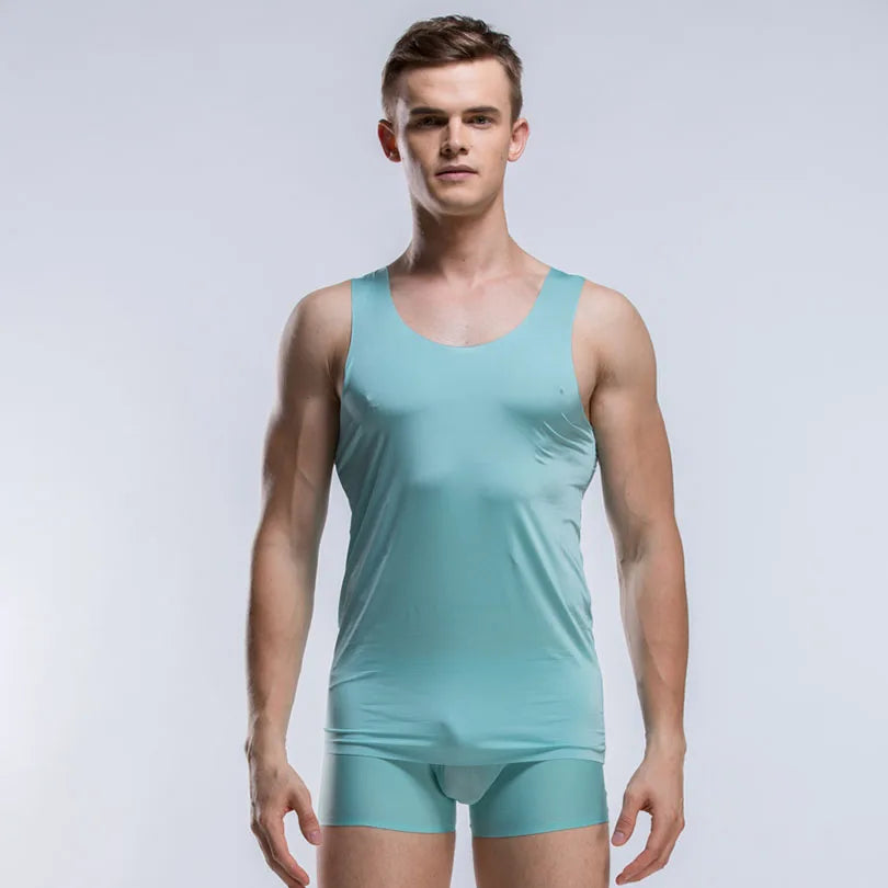 New Brand Clothing Ultra-Thin Ice Silk Men Undershirt Sleeveless Underwear