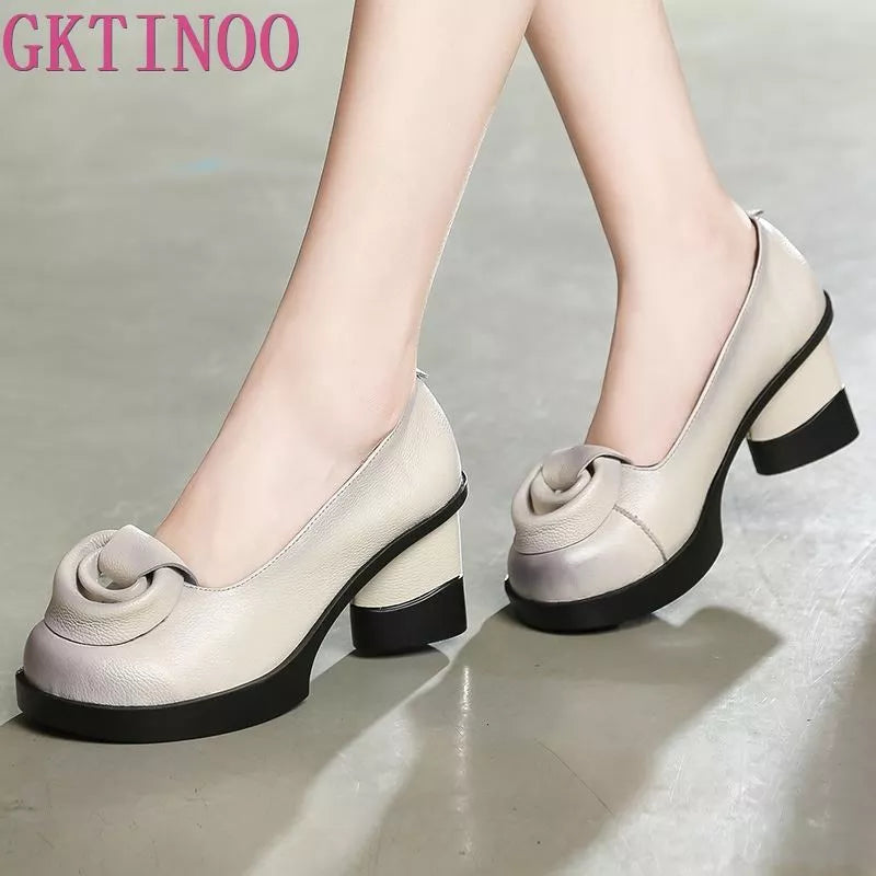 Spring Women Pumps Retro Lady 7CM High Heels