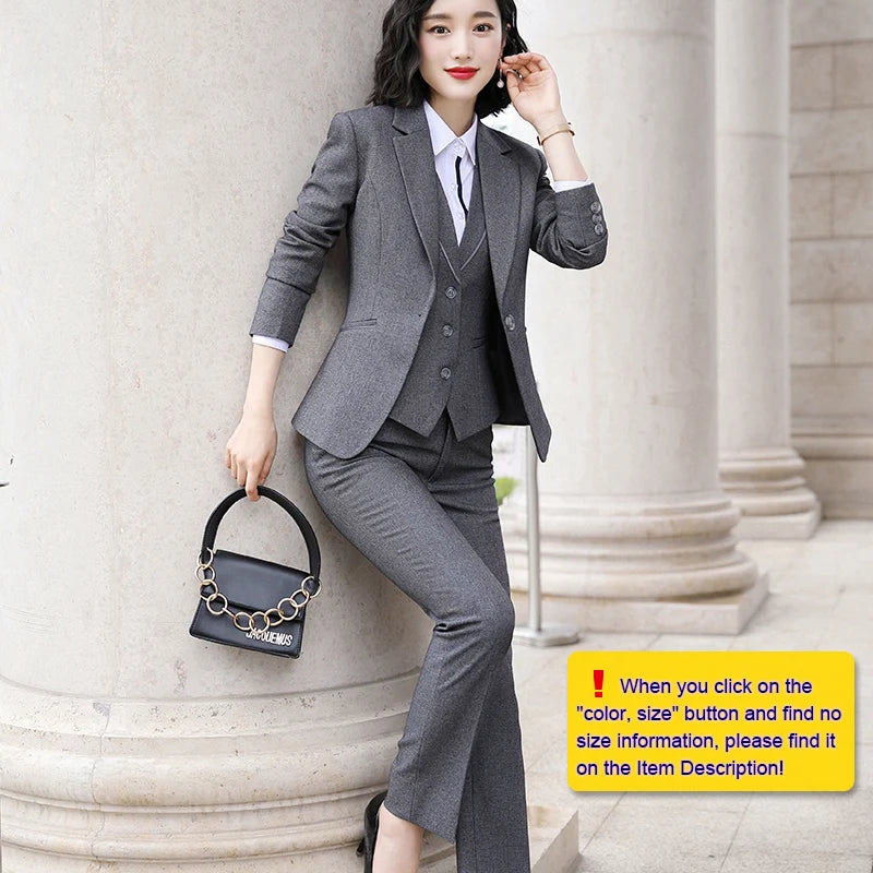 Wear Women OL Pant Suits Formal Female Blazer Jacket  Vest Trousers 3 Pieces