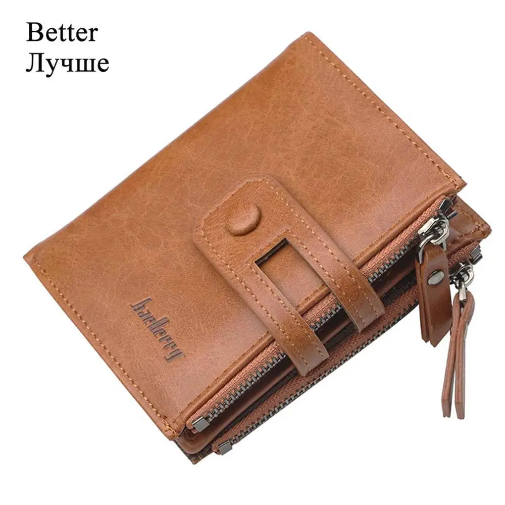 Name Engraving Men Wallets Leather Double Zipper