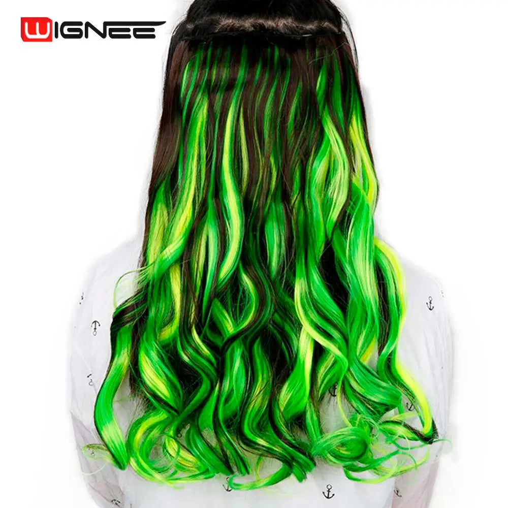 One Piece Synthetic Hair Extension Long Wave Glueless fiber Half Wig