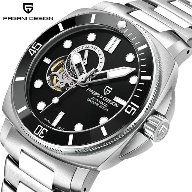 Sports Automatic Men Mechanical Watch stainless Steel 200m Waterproof