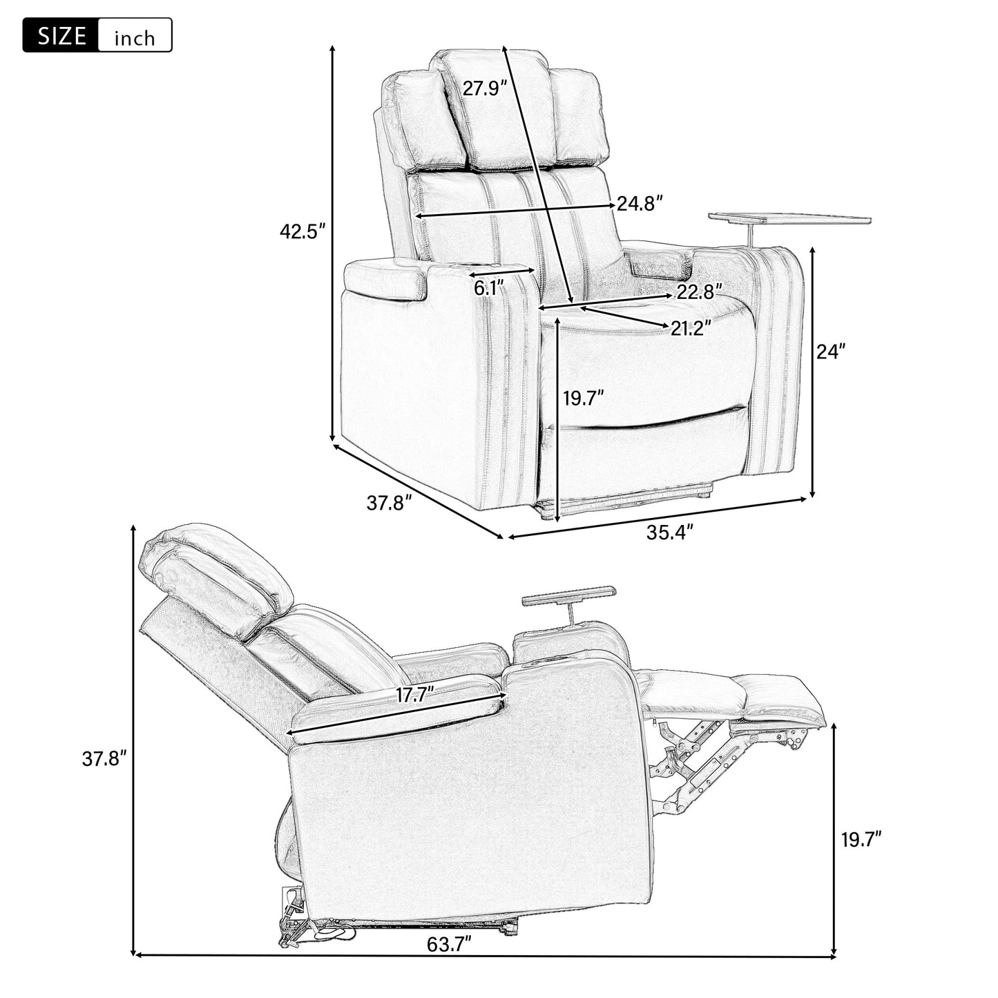 PU Leather Power Recliner Individual Seat Home Theater Recliner