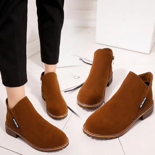 Women Winter Snow Boots Ladies Warm Wool Suede Booties Casual Mid-Heels Boots