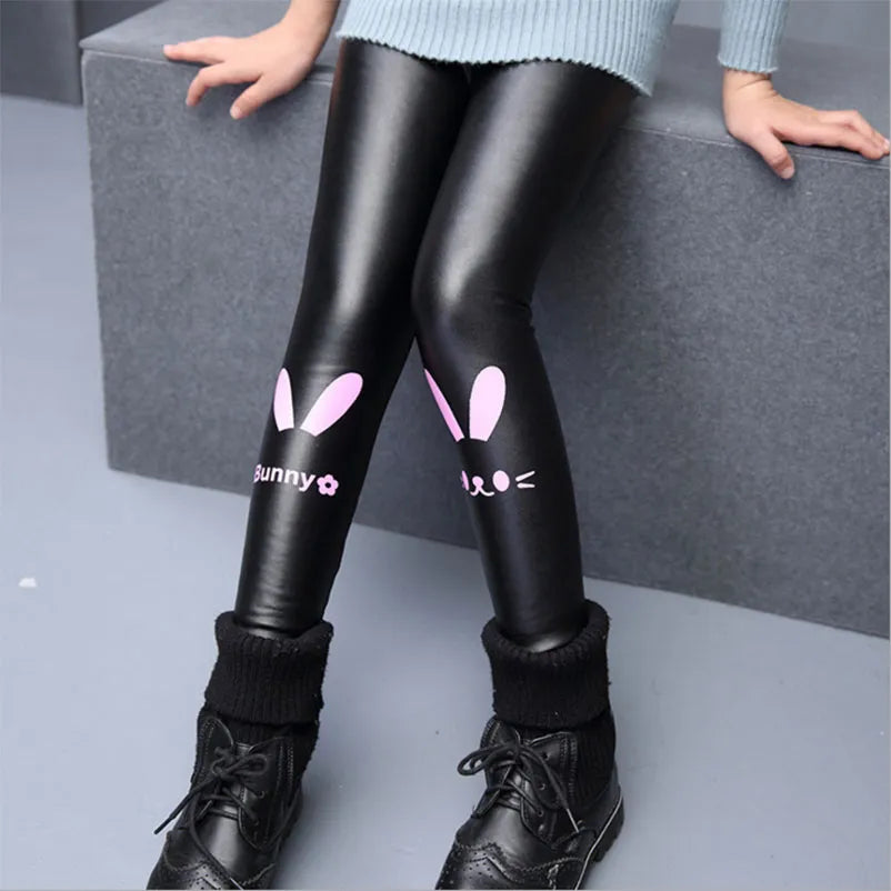 Winter Girls Legging Pants Leather Warm Trousers Children Leggings