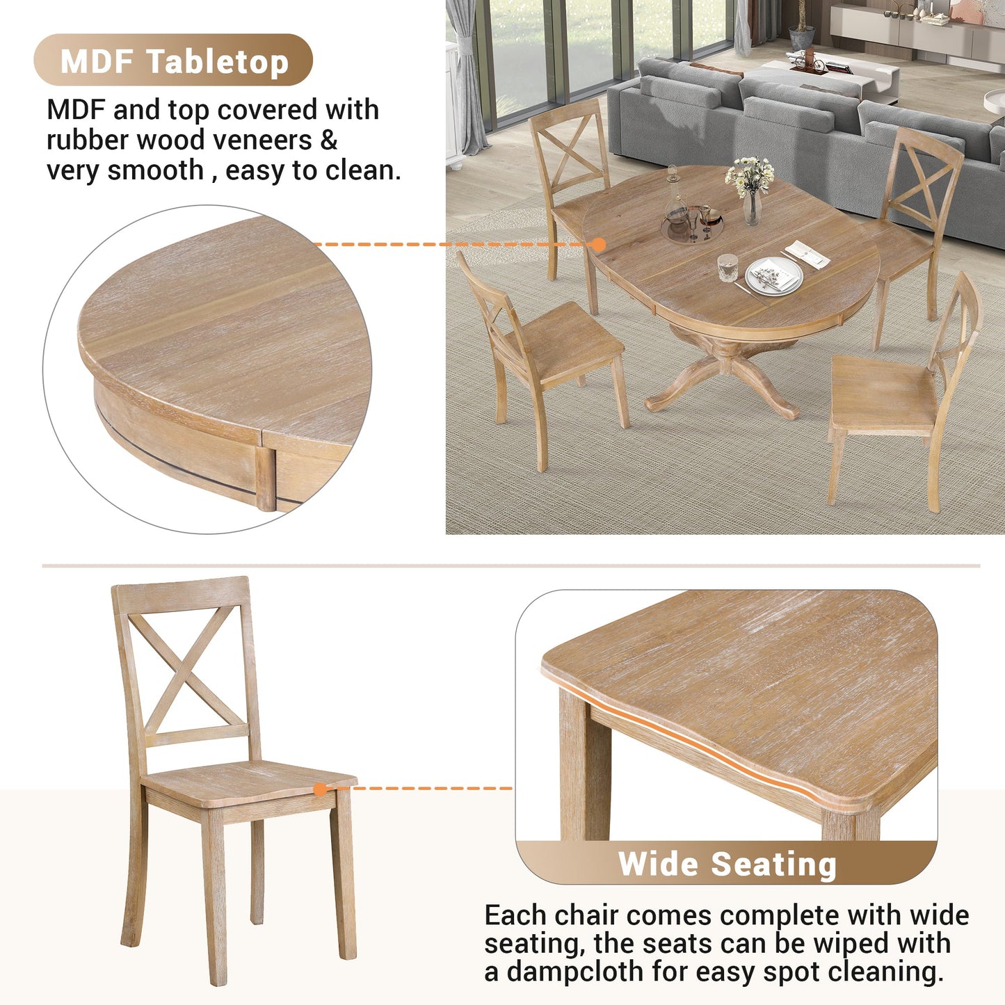 Modern Dining Table Set for 4,Round Table and 4 Kitchen Room Chairs