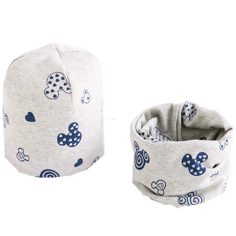 New Spring Autumn Girls Hat Scarf Set Cartoon Owl Star Swan Baby  Kids Hat Set