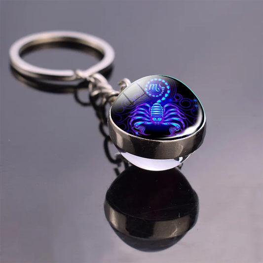 Zodiac Sign Keychain Sphere Ball Crystal Key Rings for Women and Mens