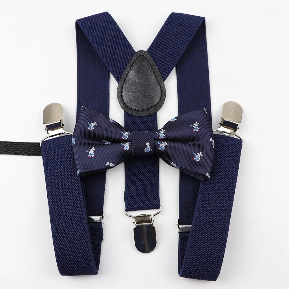 Polyester Y-Back Braces Two Colors Bow Tie Adjustable Elastic Kids