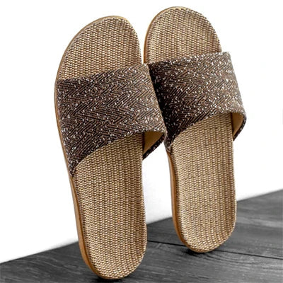 New Linen Slippers for Men Outside Beach Walking Slippers Male Home Non-Slip