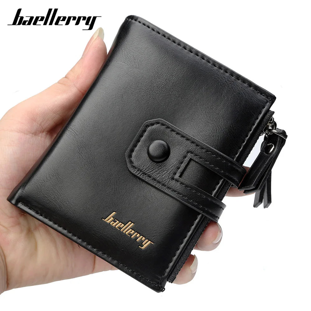 Name Engraving Men Wallets Leather Double Zipper