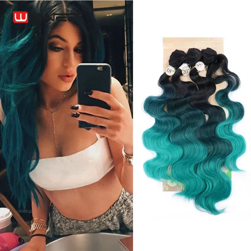 Synthetic Hair Extension Colorful Hair Bundles With Closure