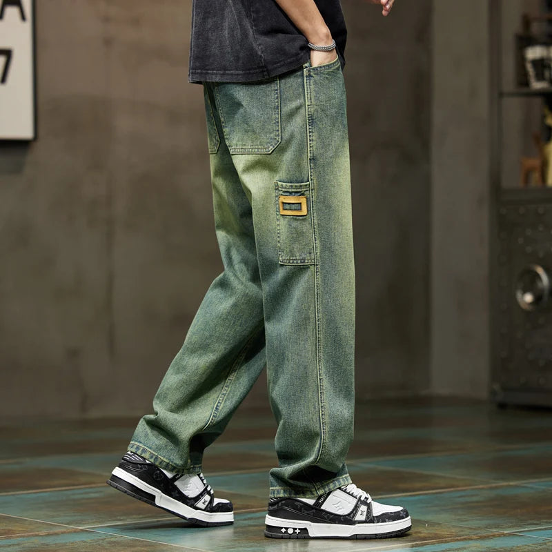 Mens Wide Leg Loose Jeans Baggy Pants Men Denim Pants