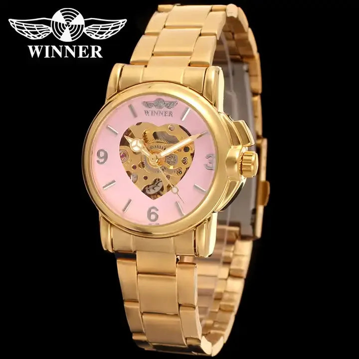 Watches Women Fashion Watch Automatic Mechanical Golden Heart Skeleton Watch